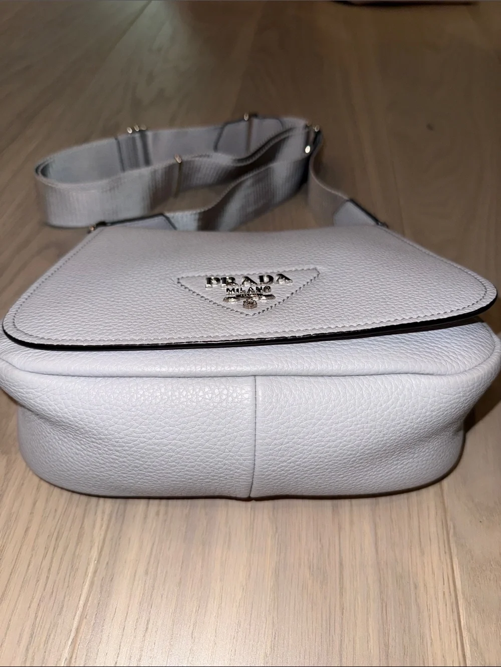 Prada Grey Pebbled Leather Crossbody Saddle Bag, Vitello Daino